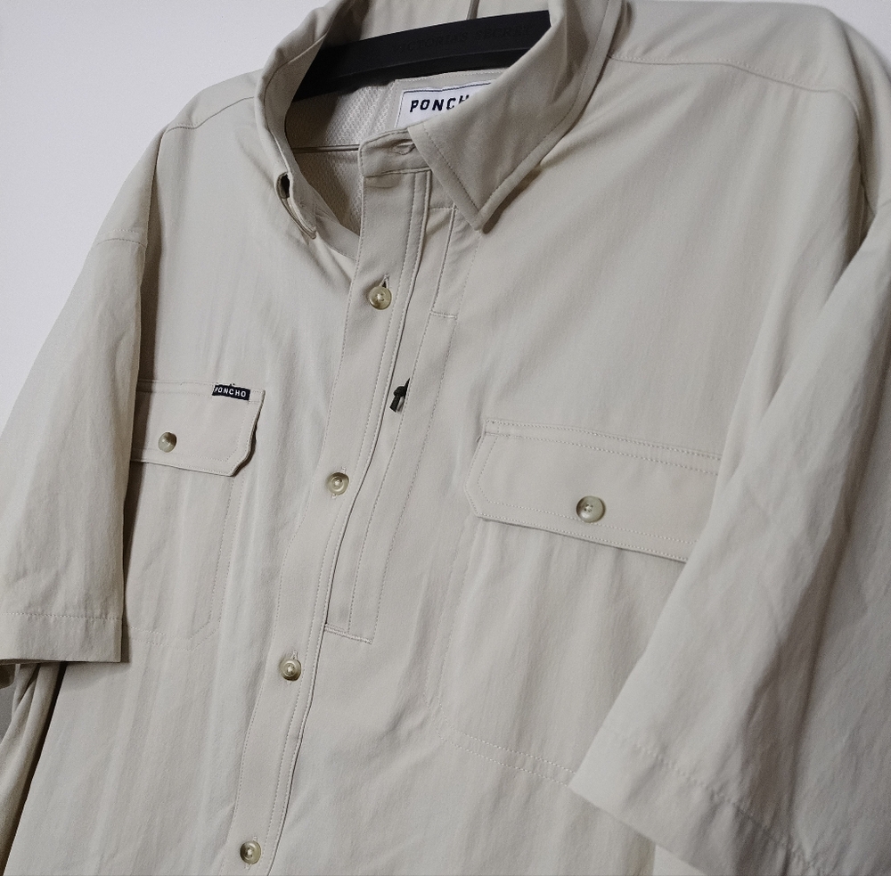 Men's Poncho Magnetic Pocket Regular Fit Short Sleeve Button Front Shirt Outdoor - Picture 2 of 10